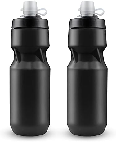 ANNCHILIO 2 Pack 24oz Squeeze Bike Water Bottles Sport Fitness Cycling Water Bottles with Dust Cap, BPA Free (Black)