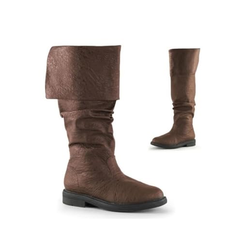 Agiyenna Stivali Medievali da Uomo Scarpe Steampunk Rinascimentali Stivali Western Retrò Stivali Slip-On Piatti con Tacco Spesso Stivali da Moto Casual Stringati Media Altezza in Tinta Unita