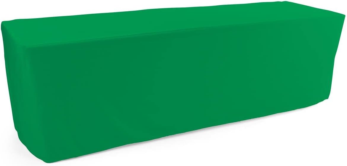 Displays2go 8' Stretch Polyester Table Cloth, Fitted Design - Kelly Green (FT8KG)