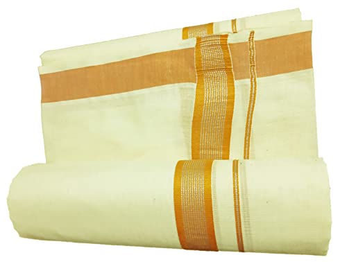 Mens Silver Jari Line Border 100% Cotton Cream Dhoti 4.00 Meters Double Mundu/Vesti