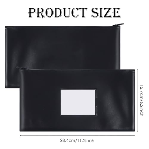 20-Pack Money Bank Bag With Zipper, 11 x 6 Inch Leatherette Security Bank Deposit Bag Black Money Pouch Cash Bag Wallet Bag with Clear Window for Cash, Coins, Invoice, Bills, Tools, Receipt Organizer