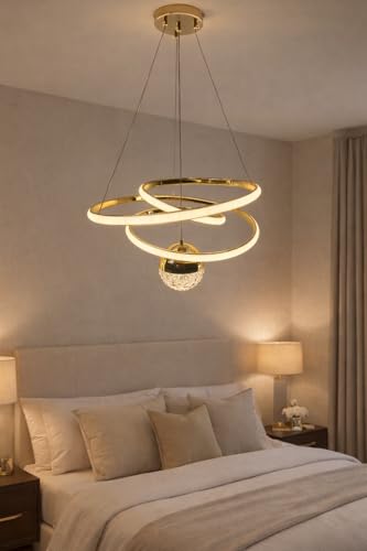 Image of Premium Infinity Loop LED Stylish Gold Finish with 3 Different Color Mode (Warm White, Cool White, Neutral White) Chandelier with Height Adjustable Hanging