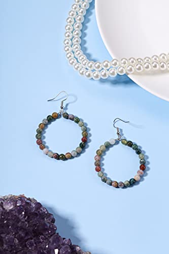 Jovivi AJ2001506 Crystal Dangle Earrings For Women Natural Indian Agate Round Gemstone Healing Crystal Stone Beads Earrings Hoop Dangle thumb #1