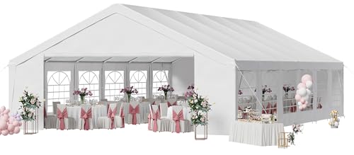 Aoxun 20x40 Party Tent Canopy for Weddings Waterproof Event Tent with Removable Sidewalls &Roll-up Door, Heavy-Duty Steel Frame for Outdoor Weddings, BBQ, Birthday Parties, & Camping,White