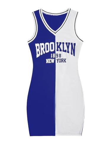 Image of SOLY HUX Women's Letter Graphic Print Color Block V Neck Sleeveless Bodycon Mini Dress