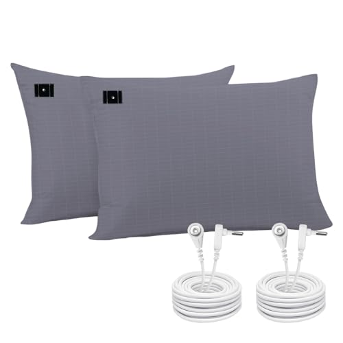 YOUBLAO Grounding Pillowcase 2 Pack Grounding Pillow Cases with 15ft Grounding Cord Organic Cotton + Silver Fiber Conductive Grounding Pillow Case for Improve Sleep