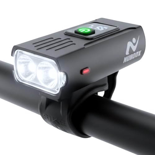 NUBOOX luz bicicleta delantera, ligera y compacta, pantalla digital, batería recargable USB C 1500 mAh, faro impermeable IPX4, foco LED 1000 lúmenes, 6 modos, linterna bici ciclismo carretera montaña