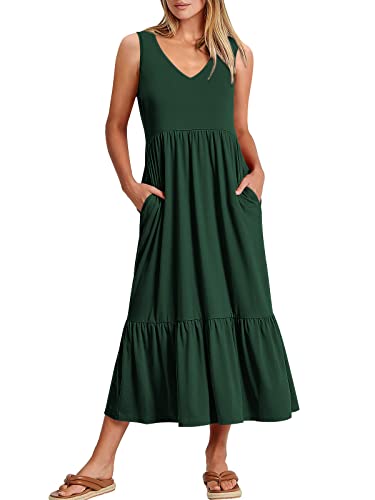 Anrabess Women's Summer Casual Sleeveless V Neck Swing Dress Casual Flowy Tiered Maxi Beach Dress With Pockets A972-Molv-S #TOP12