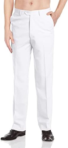 Concitor Men's Dress Pants Trousers Flat Front Slacks Solid White Color 34
