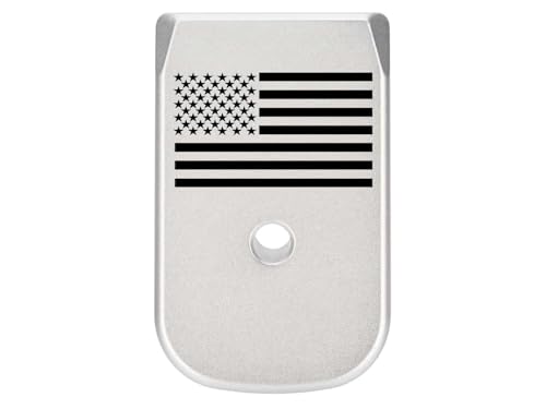NDZ Performance Magazine Base Plate Finger Extension for Glock 20 21 29 30 40 41 Gen 1-4 in 10mm .45 Laser Engraved Anodized Aluminum in Silver - US Flag