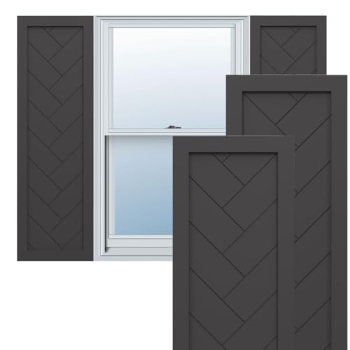 Ekena Millwork TFP001HB18X044SM True Fit PVC Single Panel Herringbone Modern Style Fixed Mount Shutters, (Per Pair-Hardware Not Included), 18-in. W x 44-in. H, Shadow Mountain