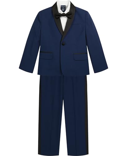 Image of Nautica Boys' 4-Piece Tuxedo Suit Set with Jacket, Pants, Dress Shirt & Bow Tie for Weddings & Special Occasions