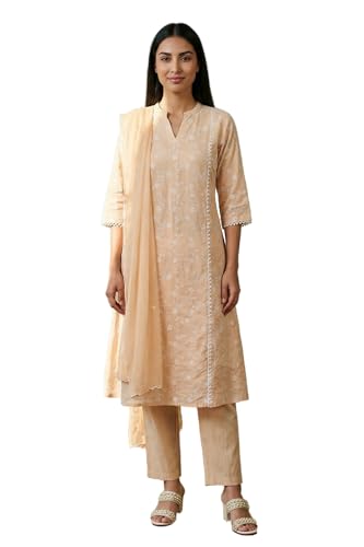 Kurta droite brodée Aurelia rose avec pantalon et dupatta ensemble trois pièces pour femme taille XL