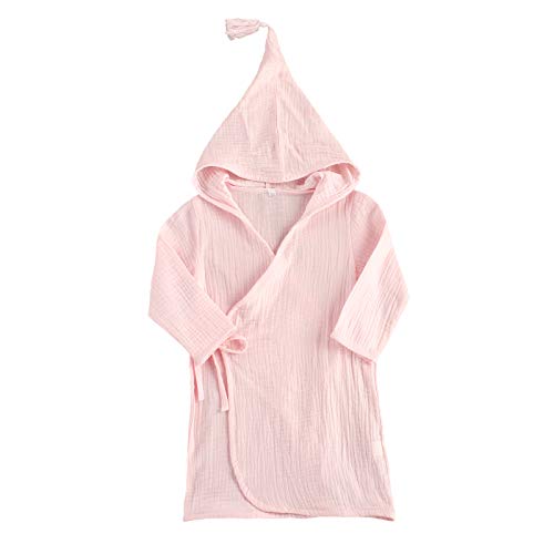 Kids Hooded Bathrobe Toddler Baby Girl Boy Long Sleeve Cotton Linen Bathing Suits Solid Kimono Hoodie Robe (Pink, 2-3 Years)