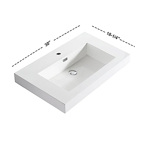 Dowell Single Topmount Bathroom Vanity Basin - White Resin, 30 x 18 - Thumbnail 3