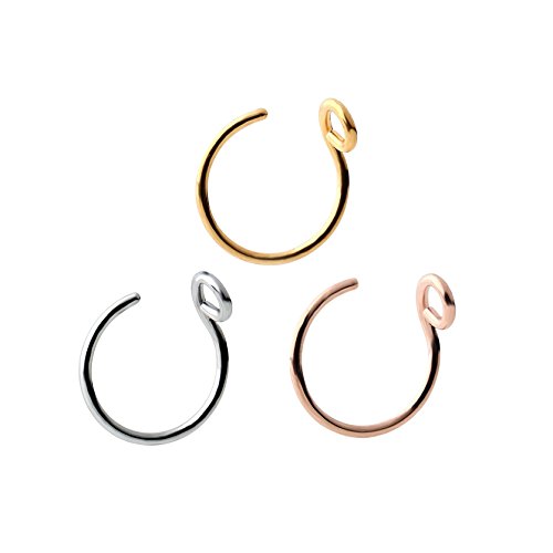 ABOZY Nose Hoop Ring Body Jewelry Piercing Unisex 20 Gauge 8mm (3 pcs)