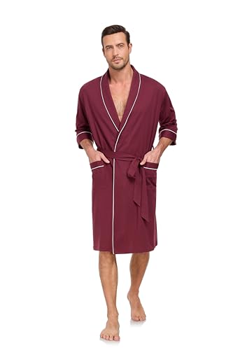 Image of COLORFULLEAF 100% Cotton Men's Bathrobes Summer Kimono Short Sleeve Lightweight Soft Breathable Spa Robe for Men