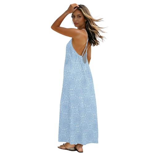 Robe à dos ouvert bleu ciel à motif carreaux cachemire pour femme