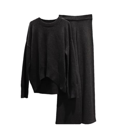 Pull cachemire chaud et costume tricot femme avec pantalon à jambes larges d'hiver
