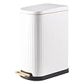 SYNCVIBE Slim Bathroom Trash Can with Soft Close Lid Stainless Steel Garbage Can Step Trash Bin with Removable Inner Bucket for Bedroom, Office, Kitchen (Matt White, 3.5 Gallons)