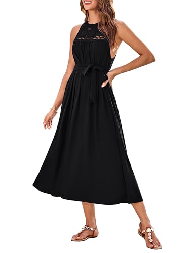 GRACE KARIN Damen Freizeitkleider Elegant Neckholderkleid Damen Abend Partykleider Schwarz M