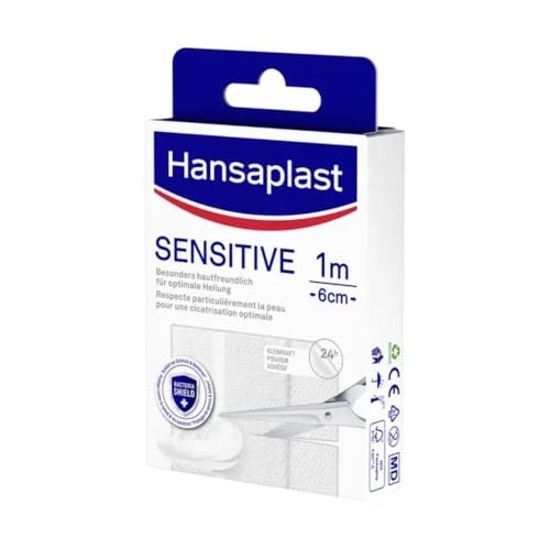 Hansaplast Sensitive Pflaster (1 m x 6 cm), zuschneidbare und hautfreundliche Wundpflaster mit Bacteria Shield & sicherer Klebkraft, schmerzlos zu entfernende Pflaster