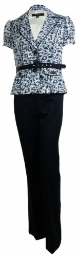 Nine West Women's Animal Print Pant Suit (2, Navy/White)