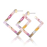 LPON Acrylic Earrings Statement Square Hoop Earrings Geometric Resin Tortoise Stud Earrings Minimali