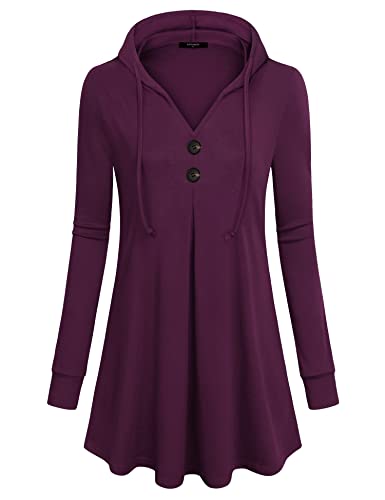 Lotusmile Women's Long Sleeve Hooded Tunic Tops Button Swing Pullover Hoodie Sweatshirts(Violet, X-Large) #TOP1