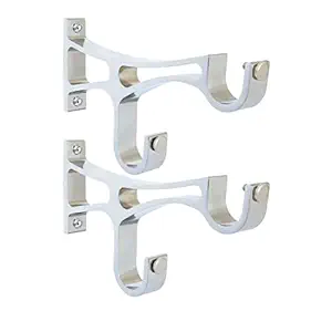 ZAPEX Stainless Steel Chrome Finish Double Curtain Support for Bracket Parda Holder Window Rod Support Fittings (Silver, Pack 2)
