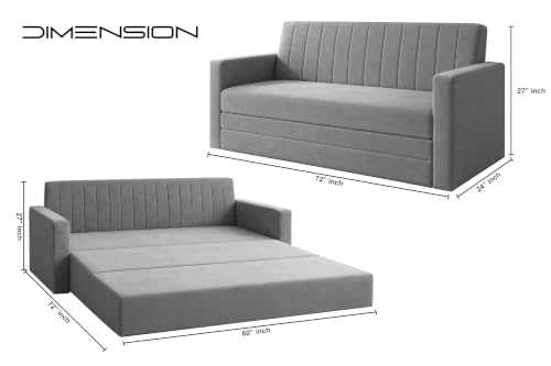 Image of Los Angeles Modern Velvet 3-Seater Sofa Cum Bed with Armrest, Multipurpose Convertible Sleeper Couch Sofa for Living Room, Bedroom & Office- Grey Color