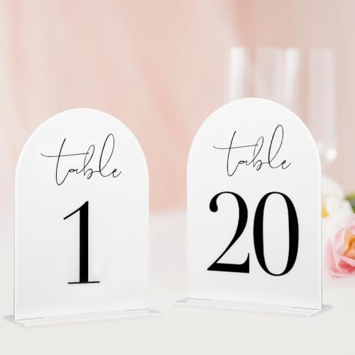 Wedding Table Numbers 1-20 Set, Table Numbers for Wedding,Elegant Modern Arch Acrylic Table Numbers with Sturdy Bases for Wedding Reception Anniversary Party, Thick 5x7 Inches