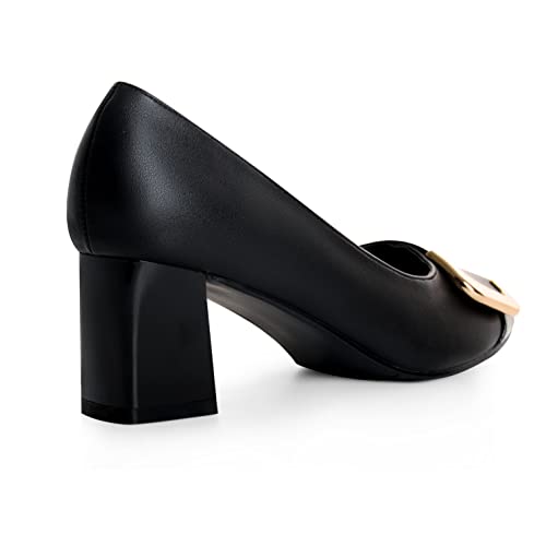 ANN CREEK Women's Pumps 'Angela' Shoes for Women Dressy Low Heel Rush Hour Office Shoes Two Tone Womens Pumps Square Toe 2.4 Inch Chunky Heel Slip On2