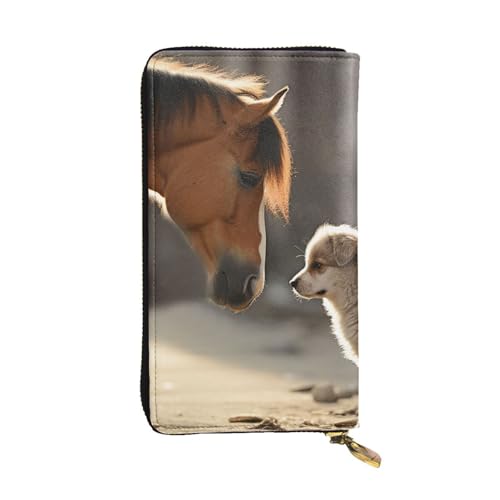 Women's Wallet Clutch Large Capacity Long Wallet Cute Dog and Horse Leather Ladies Card Phone Holder Travel Purse