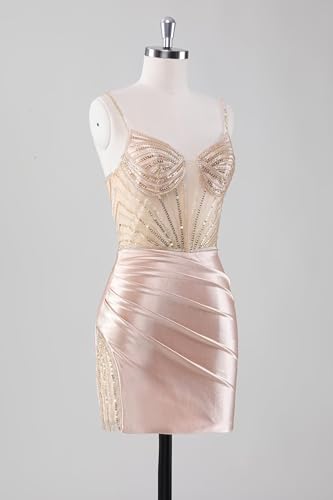 Tight Satin Ruched Homecoming Dresses 2025 Teen Short Beaded Mini Cockatil Party Dresses4