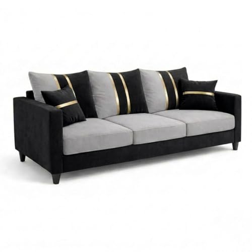 Image of Jester Plush Comfort Sofa Set | 3 Seater + 1 Seater + 1 Seater | Luxury Velvet Suede Fabric | Modern Living Room Sofa | Black - Light Gray