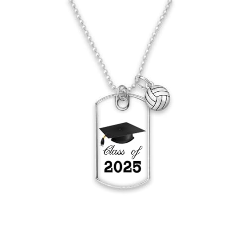 From the Heart Class of 2025 Graduation Cap with Volleyball Accent Dog Tag Rearview Mirror Charm Jewelry Gift Graduate Hat