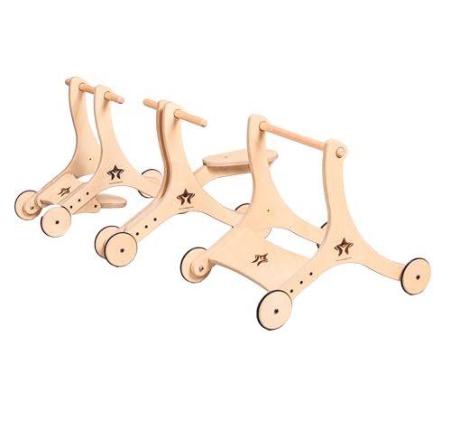 Image of 3-in-1 Convertible Wooden Walker, Cycle & Skater - Multi-Stage Ride-On for Growing Kids (Wood Finish)