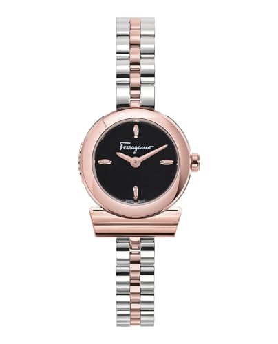 Ferragamo Gancino Collection Luxury Womens Watch Timepieces with a Two Tone Bracelet and Case Featuring a Black Dial