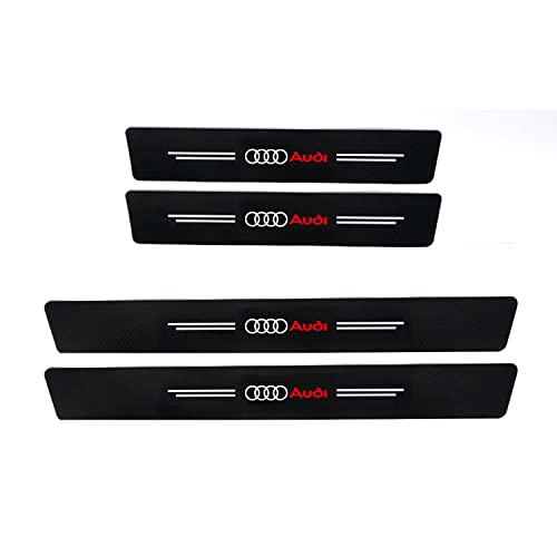 4Pcs Car Door Sill Protector For Door Step Scuff Plate,Carbon Fiber Car Door Steps Covers Scratch Pad With Logo Compatible With Audi A1 A3 Rs3 A4 A5 A6 A7 Rs7 A8 Q3 Q5 Q7 R8 S Sery,Self-Adhesive #TOP2