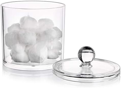 Hipewe Cotton Ball Swab Organizer Lid Apothecary Acrylic Jar Makeup Cotton Organizer Bathroom Storage Canister Jar Cotton Rounds Pads Q-Tips Holder