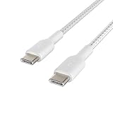Belkin Câble USB-C vers USB-C à gaine tressée Boost Charge (câble USB Type-C pour Samsung, Pixel, iPad Pro, etc. ; 1 m, blanc)