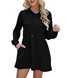NANYUAYA Womens Casual Sweatshirt Dress Long Sleeve Pullover Hoodie Dress Hooded Sweatshirt Sports Skirt with 2 Pockets Black, X-Large