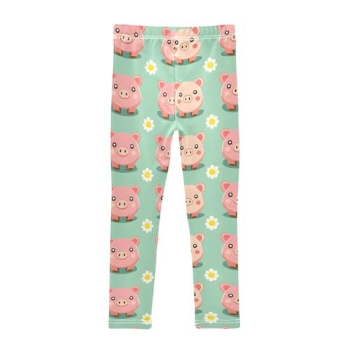 Cute Pink Pig Flower Girls Leggings Ultra Soft Compression Yoga Gym Pants for Kids 4-10T2