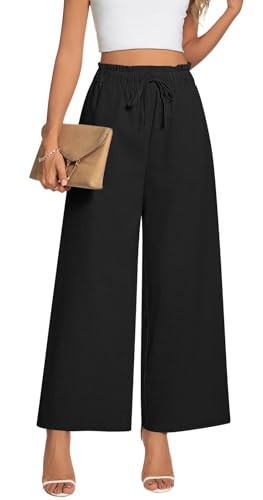 Anyally Women's Linen Summer Palazzo Pants Casual Flowy Wide Leg Drawstring High Waist Beach Trousers with Pockets3