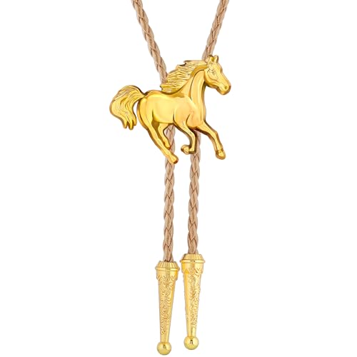 Image of GelConnie Bolo Ties for Men Women Western Cowboy Tie Mens Western Necklace Leather Necktie Gold Bolero Tie Cowboy Necklace