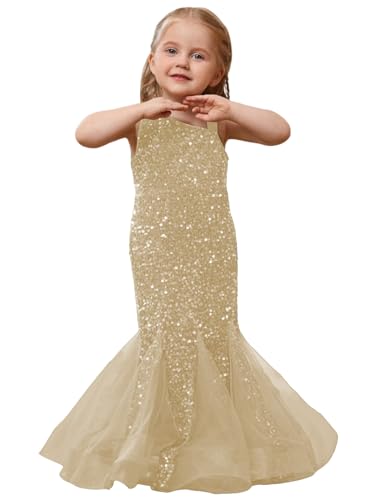 Little Girls Sparkly Mermaid Sequin Dress for Formal Evening Prom Party Sleeveless Pretty Kids Pageant Dresses