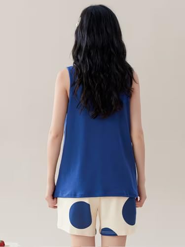 Image of Celary Korean Women Pyjama Set |Cute Printed Sleeveless Cotton Blend Top & Shorts Pyjama Set | Soft Breathable Summer Sleepwear & Loungewear for Ladies | Shorts Set for Women