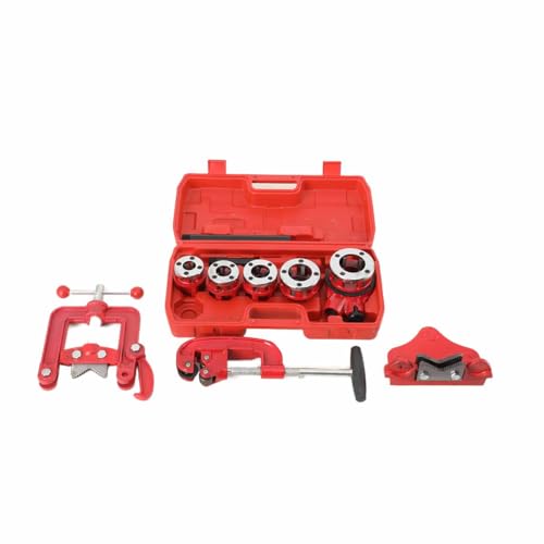 ATEdata Pipe Threader, Pipe Threading Tool Ratchet Typeand 5 Dies Set Pipe Cutter Threading Tool 3/8, 1/2, 3/4, 1, 1-1/4