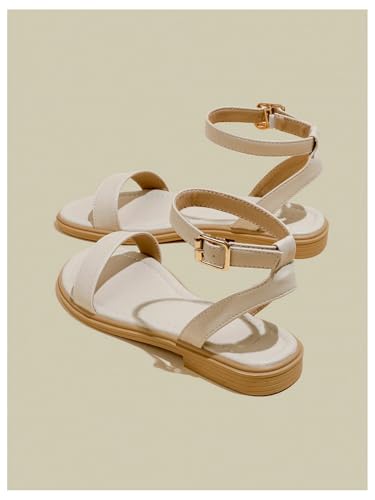 GORGLITTER Women's Strappy Ankle Strap Flat Sandals Dressy Open Toe Vacation Comfy Sandal Flats3